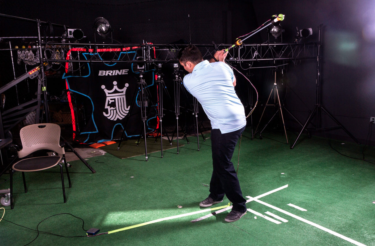 electronic sporting goods prototype testing in motion capture lab